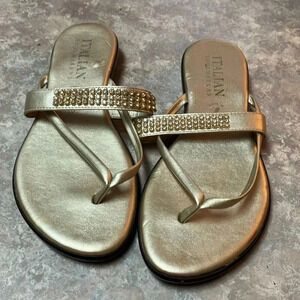 ITALIAN Shoe Makers Womens Gold Metallic Thong Sandals Sz 1O Preowned